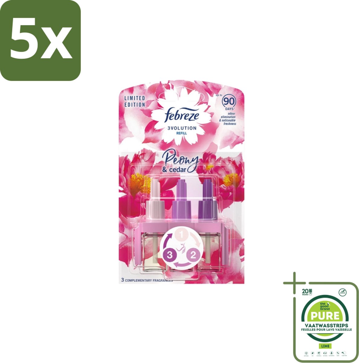 5 x Ambi Pur – Luchtverfrisser – 3Volution Peony & Cedar – Langdurig - Grootverpakking - Luchtverfrisser - Geurverwijdering - Elektrische Diffuser - Geurautomatisch - Frisheid