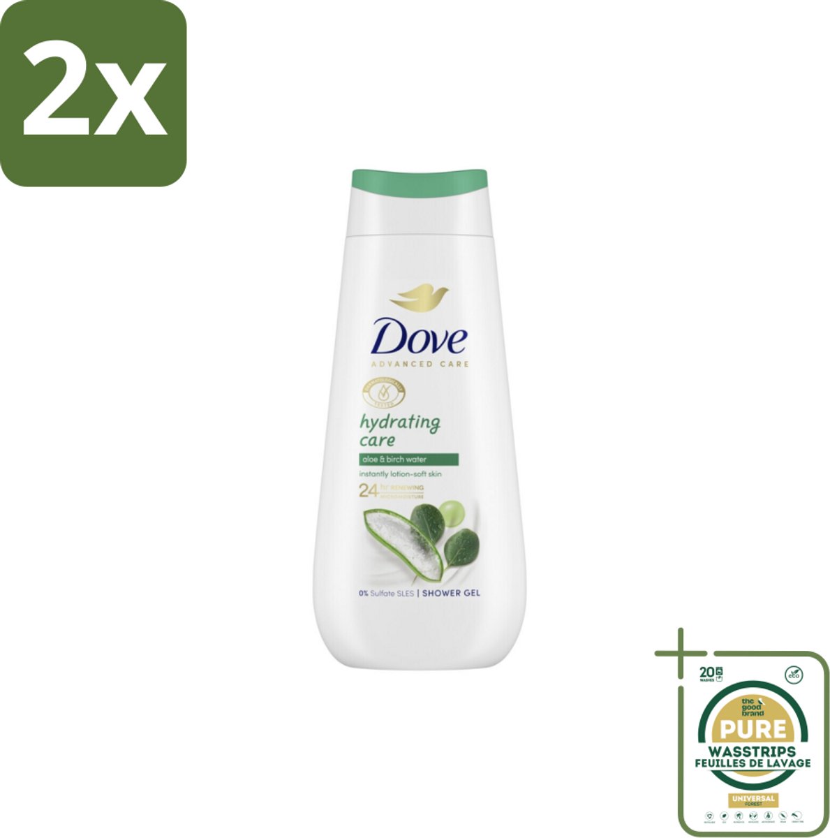 Dove – Douchecrème – Hydrating Care – 225 ml - Voordeelverpakking - 2 stuks - Droge huid - Zachte huid