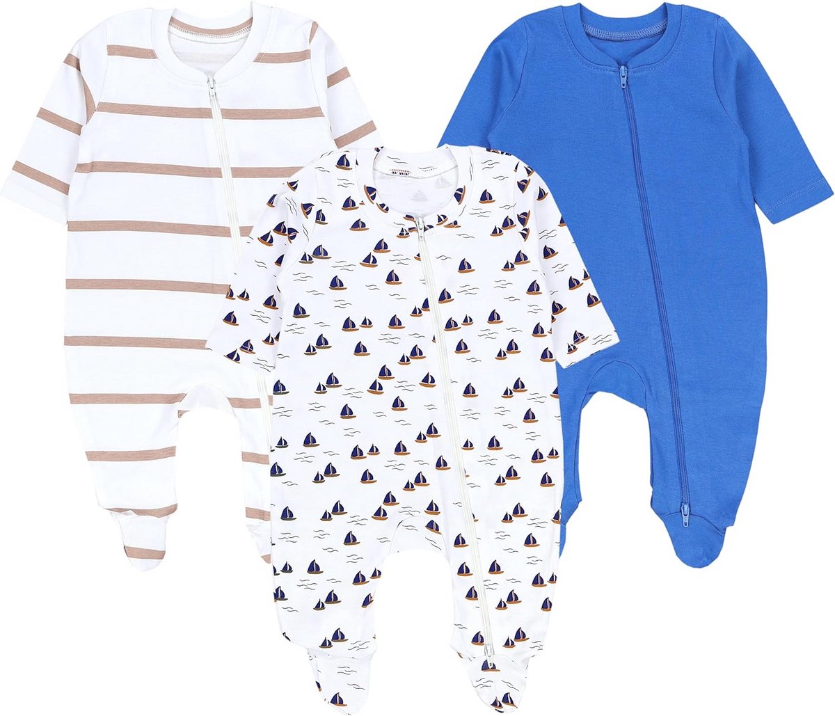 3-Pack Baby Slaappak Romper met Voetjes en Rits voor Jongens en Meisjes