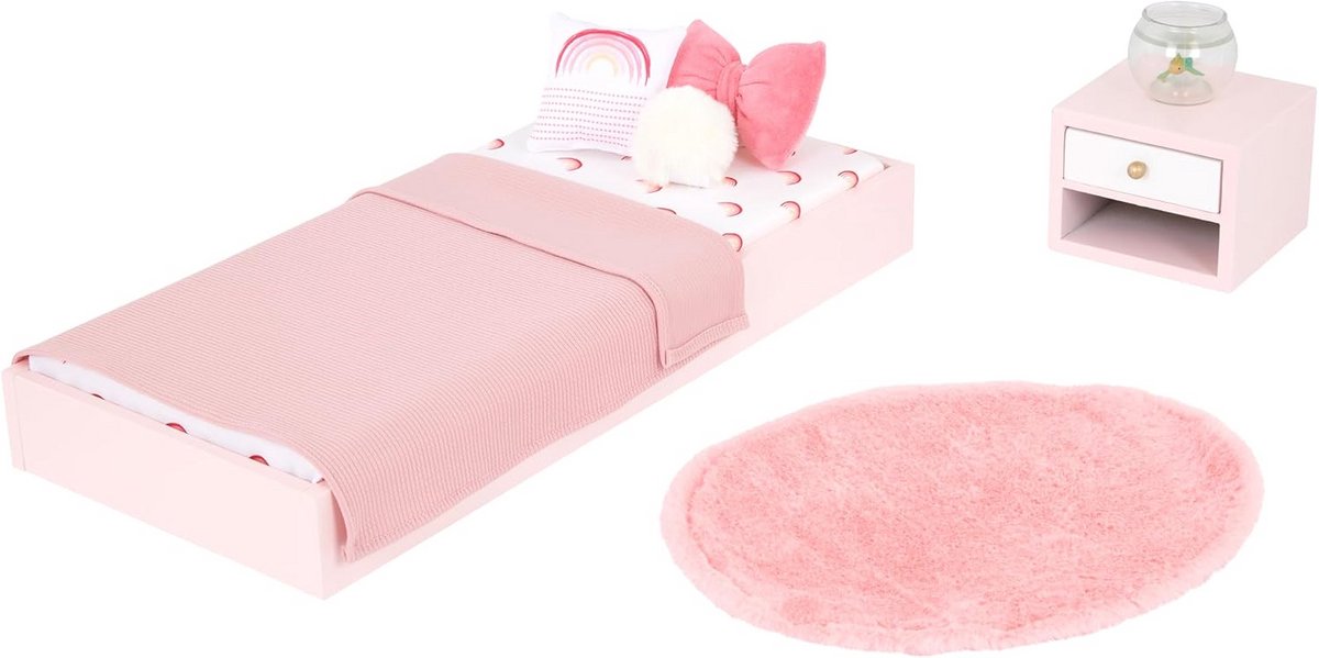 Speelgoed Poppenhuismeubels Platformbed en Nachtkastje voor Poppen van 46 cm