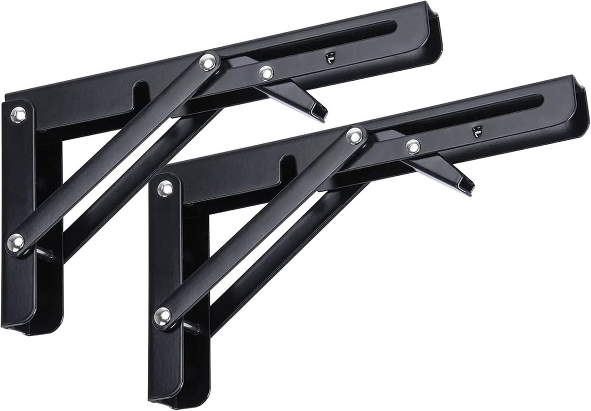 Zware Opvouwbare Plankdragers - Metalen Hoeksteunen voor Tafel of Werkbank (Zwart, 35 cm)