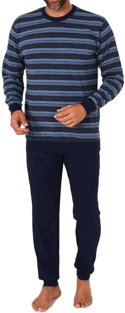 Heren pyjama in badstof met manchetten in een stijlvolle blokstreep-look - ook in oversize