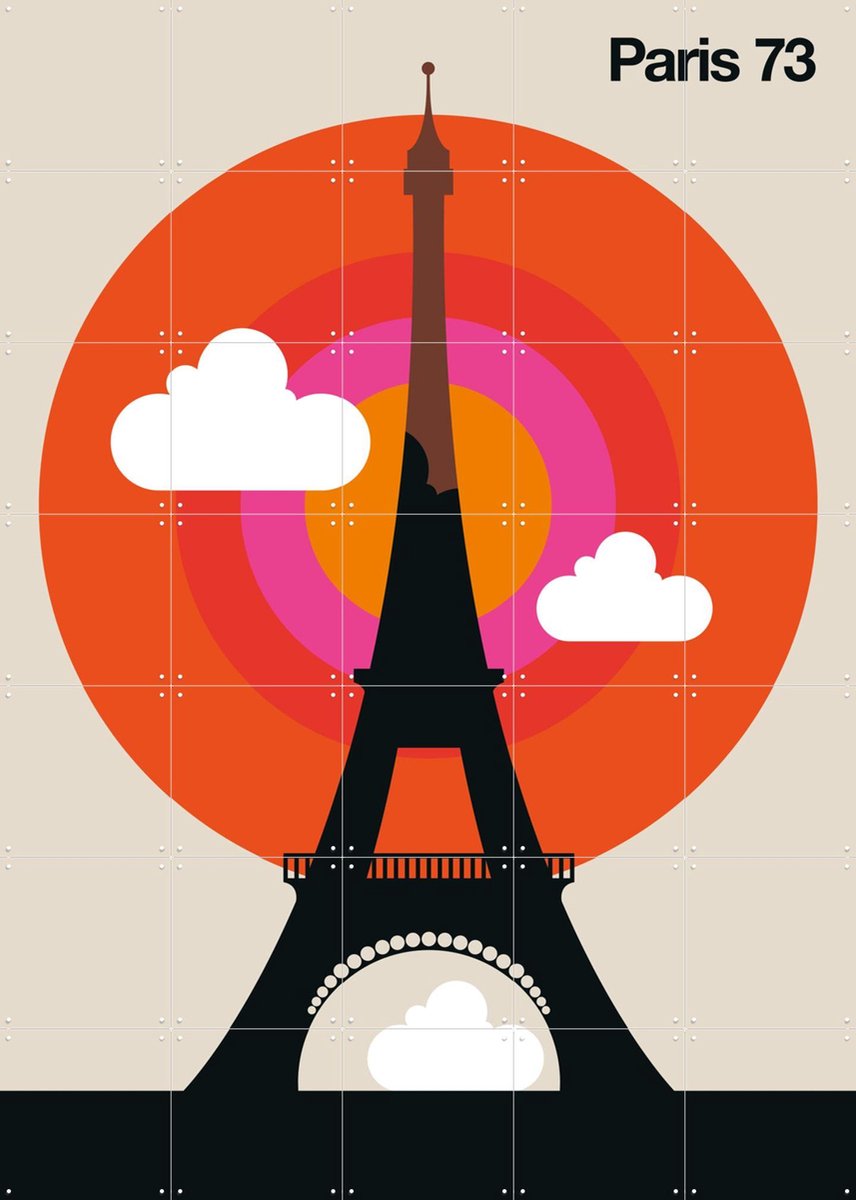 IXXI Paris 73, Bo Lundberg - 100 x 140 cm - Gratis ophangtool - Grote wanddecoratie en posters - Geometrische Kunst, Kleurrijk, Pop art, Illustraties