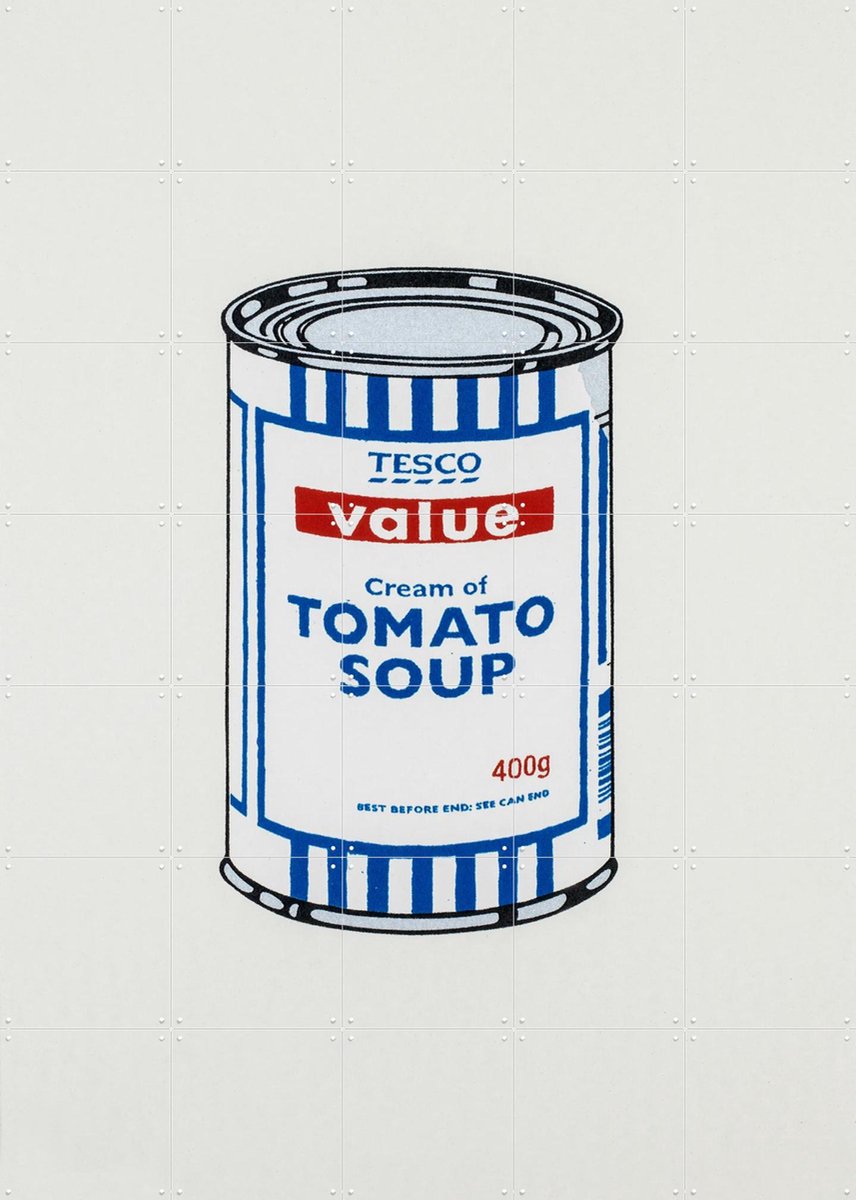 IXXI Tomato Soup Can, Banksy - 100 x 140 cm - Gratis ophangtool - Grote wanddecoratie en posters - Pop art, Speels, Illustraties, Street art, Grafisch