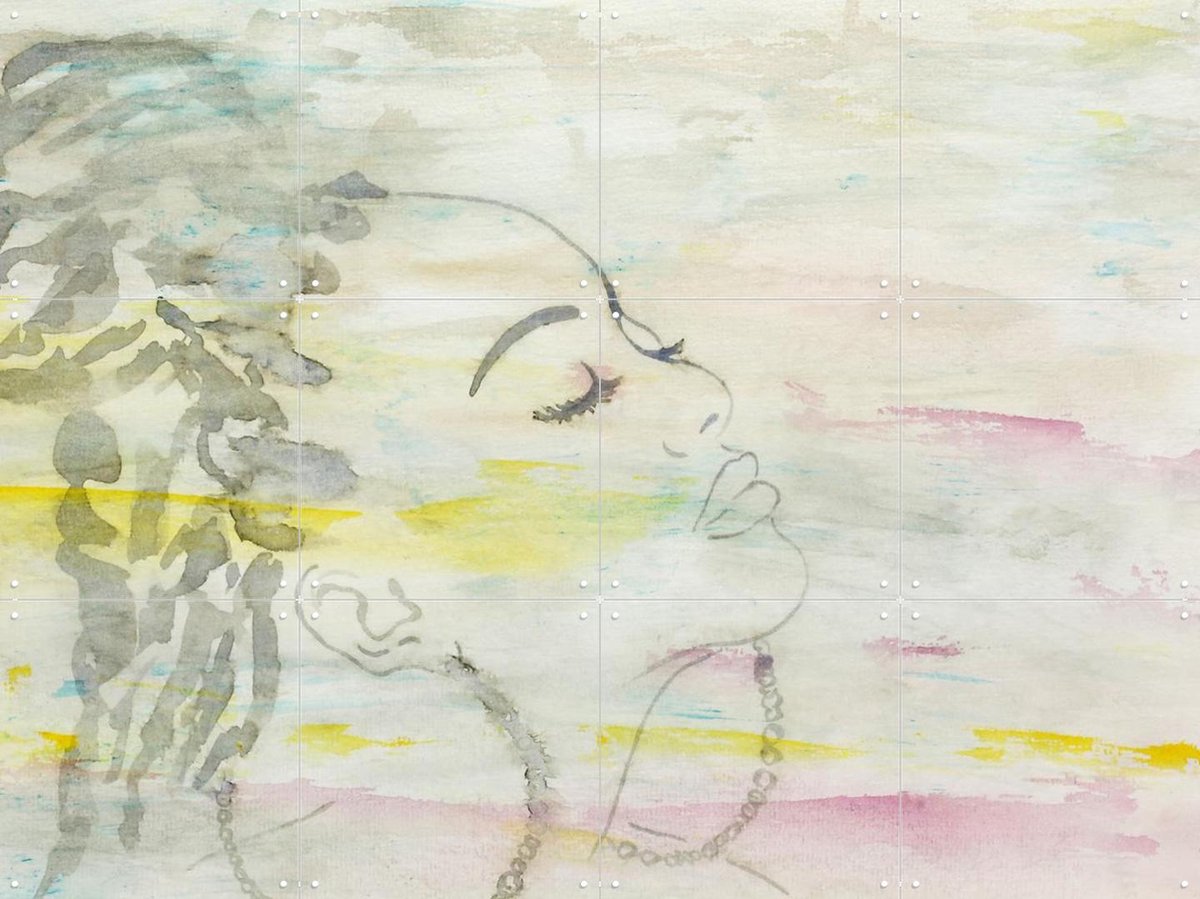 IXXI African Lady, Natalie Bruns - 80 x 60 cm - Gratis ophangtool - Grote wanddecoratie en posters - Line art, Illustraties, Aquarel, Woonkamer