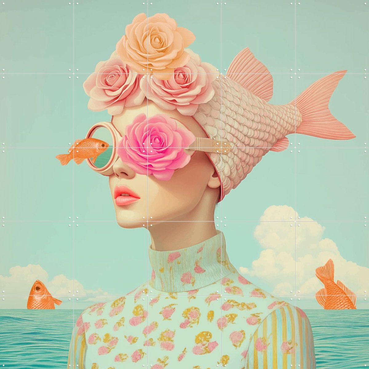 IXXI Fanta sea, Mirjam Duizendstra - 100 x 100 cm - Gratis ophangtool - Grote wanddecoratie en posters Woonkamer, Vissen, Portretten