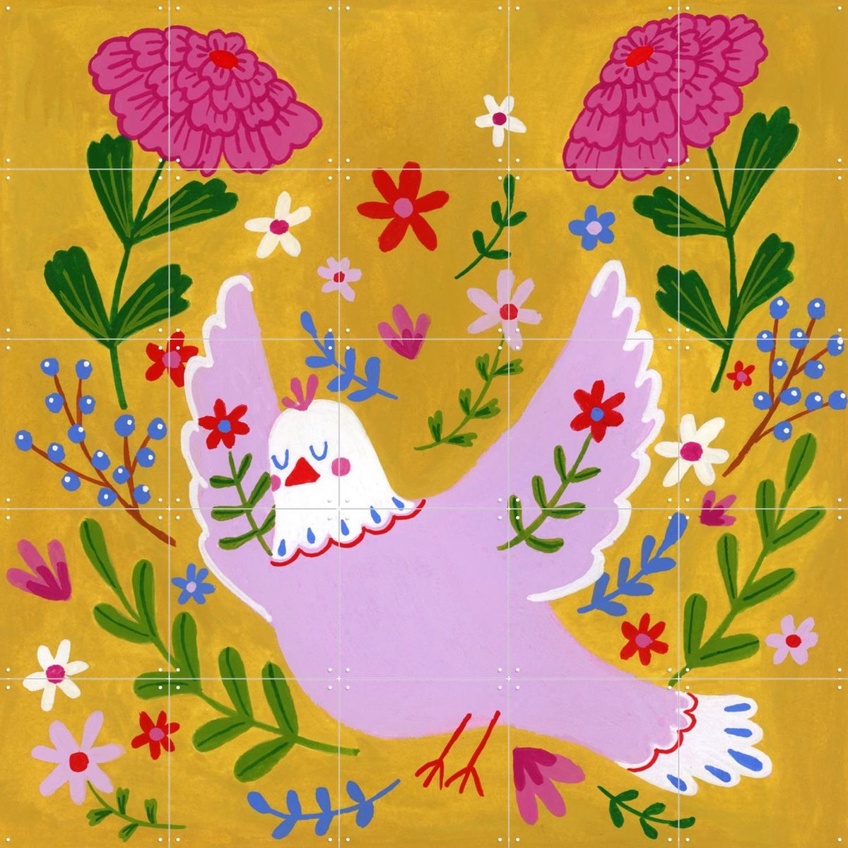 IXXI In Het Nu, Kirsten Blom Art & Illustration - 100 x 100 cm - Gratis ophangtool - Grote wanddecoratie en posters Woonkamer, Gang, Vogels