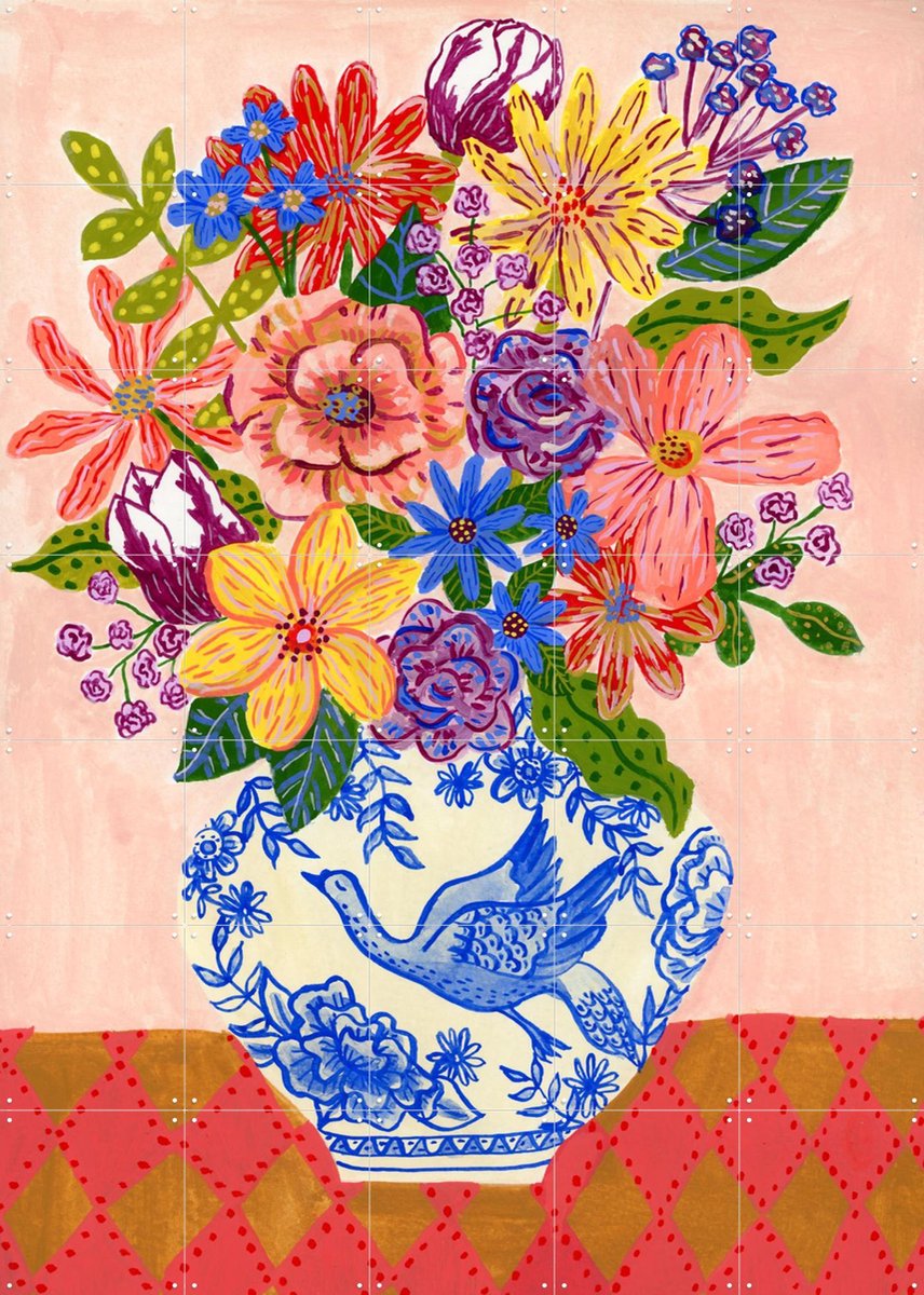 IXXI Weelderig Boeket, Kirsten Blom Art & Illustration - 100 x 140 cm - Gratis ophangtool - Grote wanddecoratie en posters - Illustraties, Kleurrijk