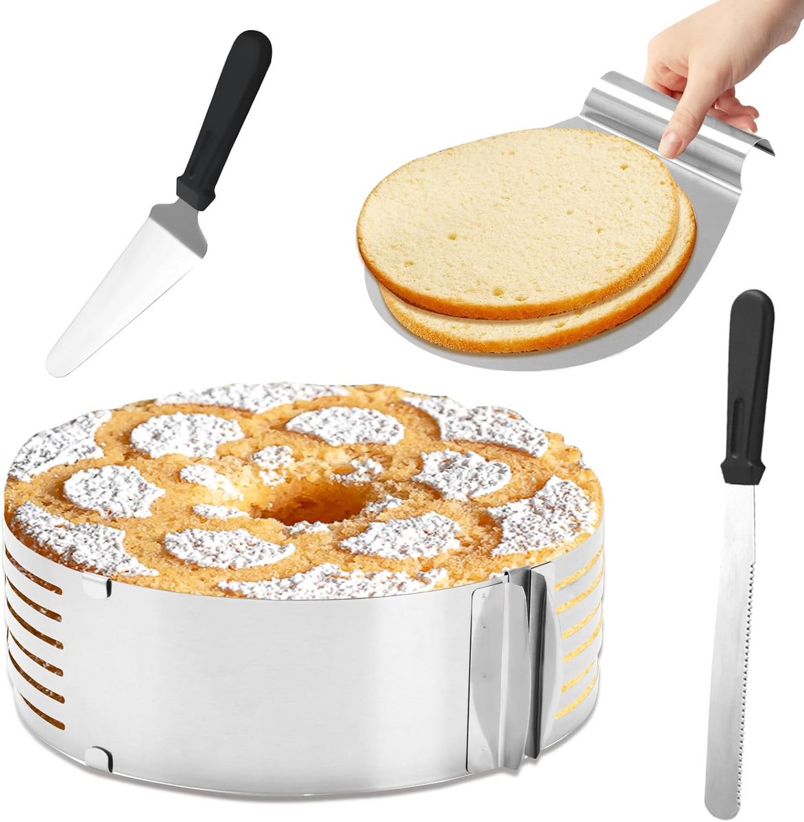Verstelbare Taartring Set (4-Delig) voor Perfecte Taartbodems & Taart Maken