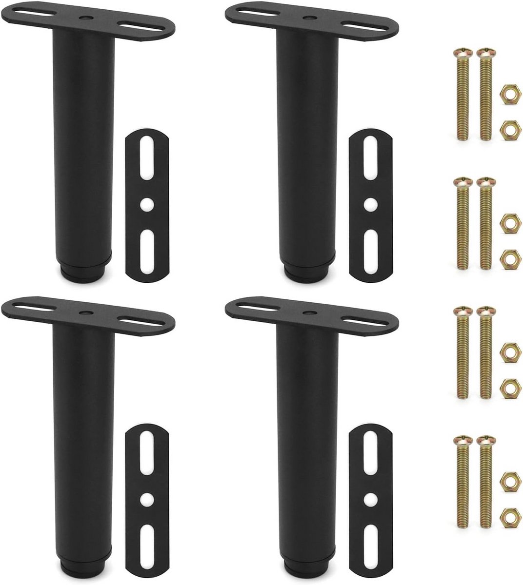 Verstelbare meubelpoten set van 4, ijzeren bedpoten met schotel, hoogte 180 mm tot 330 mm, zwart