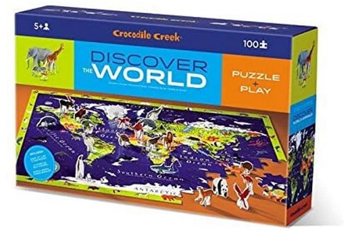 100-delige Puzzel Wereld met 20 Staande Figuren en Feitenbrochure