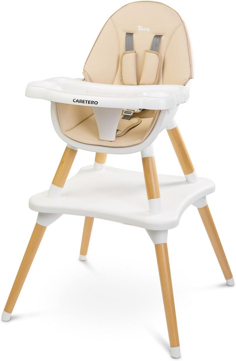 2-in-1 Kinderstoel Veerstoel en Tafel Set Beige - Hoge Stoel & Tafel voor Kinderen