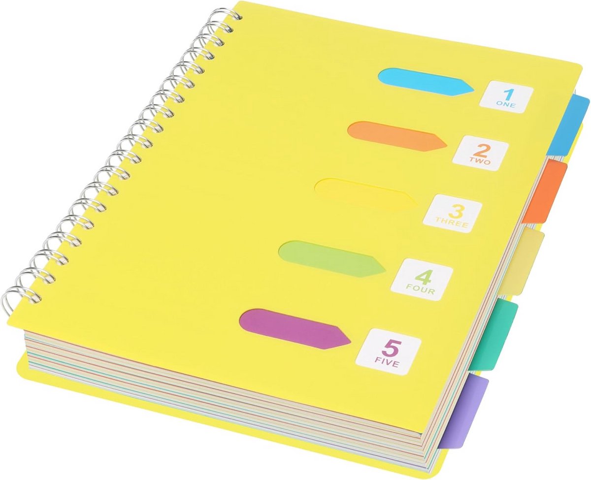 B5 College Notitieboek 5 Vakken Gelijnd met Harde Kaft en Scheidingstabs - 240 Pagina's Blauw Spiraal