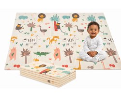 Tapis de jeu Bébé, Tout-petit & Enfant 150x200 cm – Tapis de jeu Extra Épais – Pour Intérieur & Extérieur – Tapis de rampage en mousse – Recto-verso Pliable – Sac de rangement inclus – Doux & Sûr - Tapis de jeu pliable Safari & Mélange d'animaux