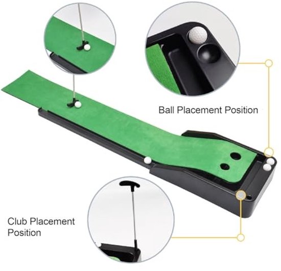 Allecto - Golf putting green mat - desktop club putter trainer - rubber base - club ball putting - exercise set - home office backyard indoor outdo... van Allecto — afbeelding 2