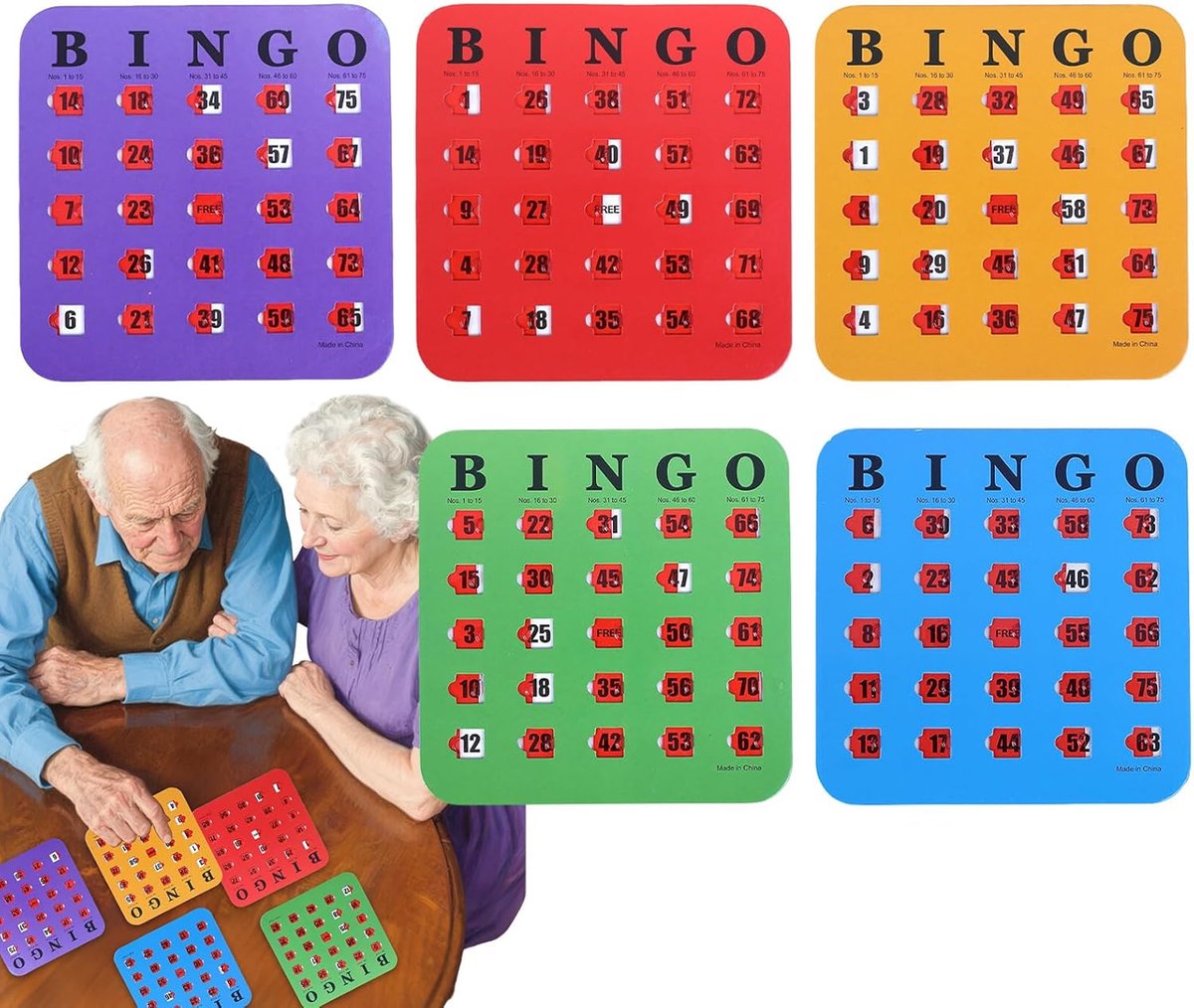 Bingo Spel Kaarten - Denkspel Vingertoppen - Feestjes Bijeenkomsten - Herbruikbaar Schuifregelaar - 17 x 17.4 cm - Meerkleurig