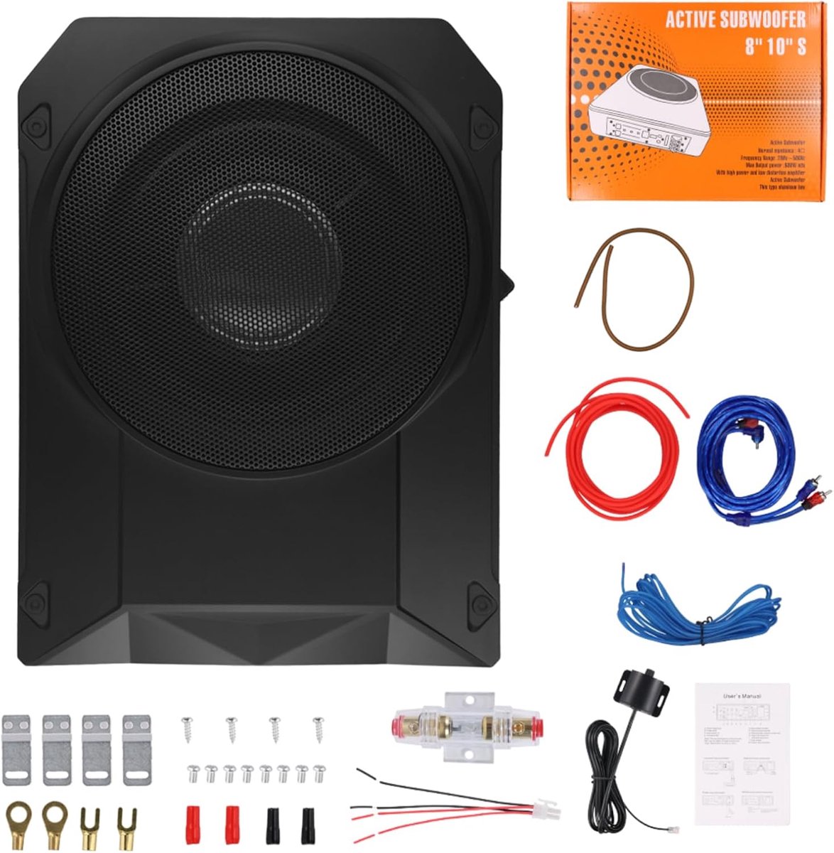 Compacte Subwoofer - Auto Geluid - Onder Stoel - Geïntegreerde Versterker - 10 Inch - Zwart