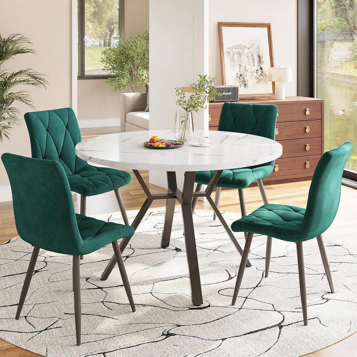 Eettafel Stoelenset - Eetkamer Set - Samen Eten - Marmer Look - 100x100x75cm - Groen
