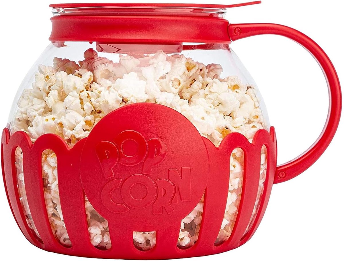 Popcorn Maker - Snack Maker - Thuis Films Kijken - Hittebestendig Glas - 2.13 Liter - Rood