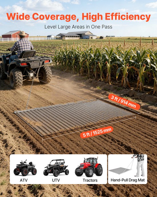 VEVOR Getrokken Eg 1525x914mm, Weide-Eg, Akker-Eg Gemaakt Van Gegalvaniseerd Staal met Sleepketting, Aanbouwdeel voor ATV's, UTV's en Tractoren voor Het Egaliseren Van Grindwegen, Paden en Velden van VEVOR — afbeelding 3