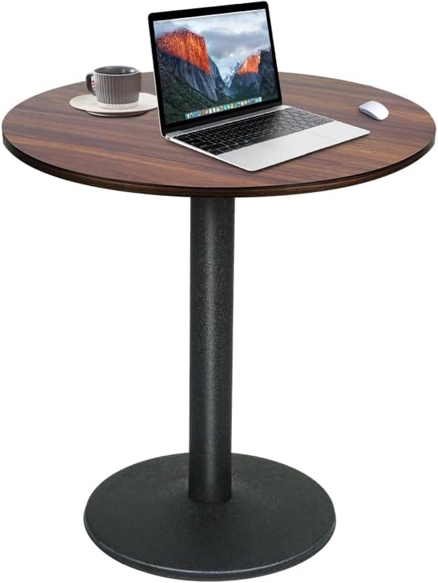 Keukentafel Rond - Eettafel Klein - Eten Wonen - Metalen Poten Robuust - Diameter 70cm - Houtnerf