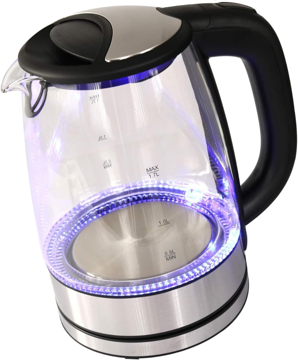 Waterkoker Glas - Kookpot Elektrisch - Snel Water Koken - Blauw LED Licht - 17 Liter Capaciteit - Roestvrij Staal