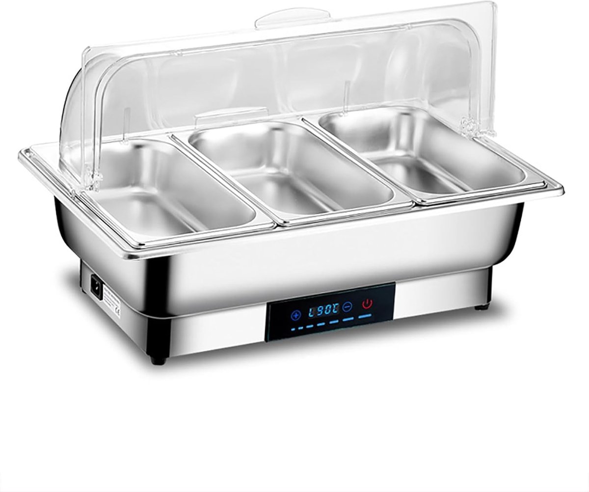 Buffet Warmhoudset - Voedselwarmer Set - Feestelijk Serveren - Digitale Temperatuurregeling - 9L Capaciteit - Zilverkleurig