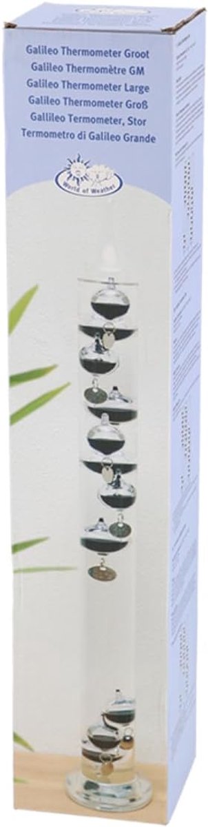Galileo Thermometer - Nauwkeurige Temperatuurmeter - Buiten Weer - Zichtbare Temperatuurindicatie - 7.6 x 56.3 cm - Transparant