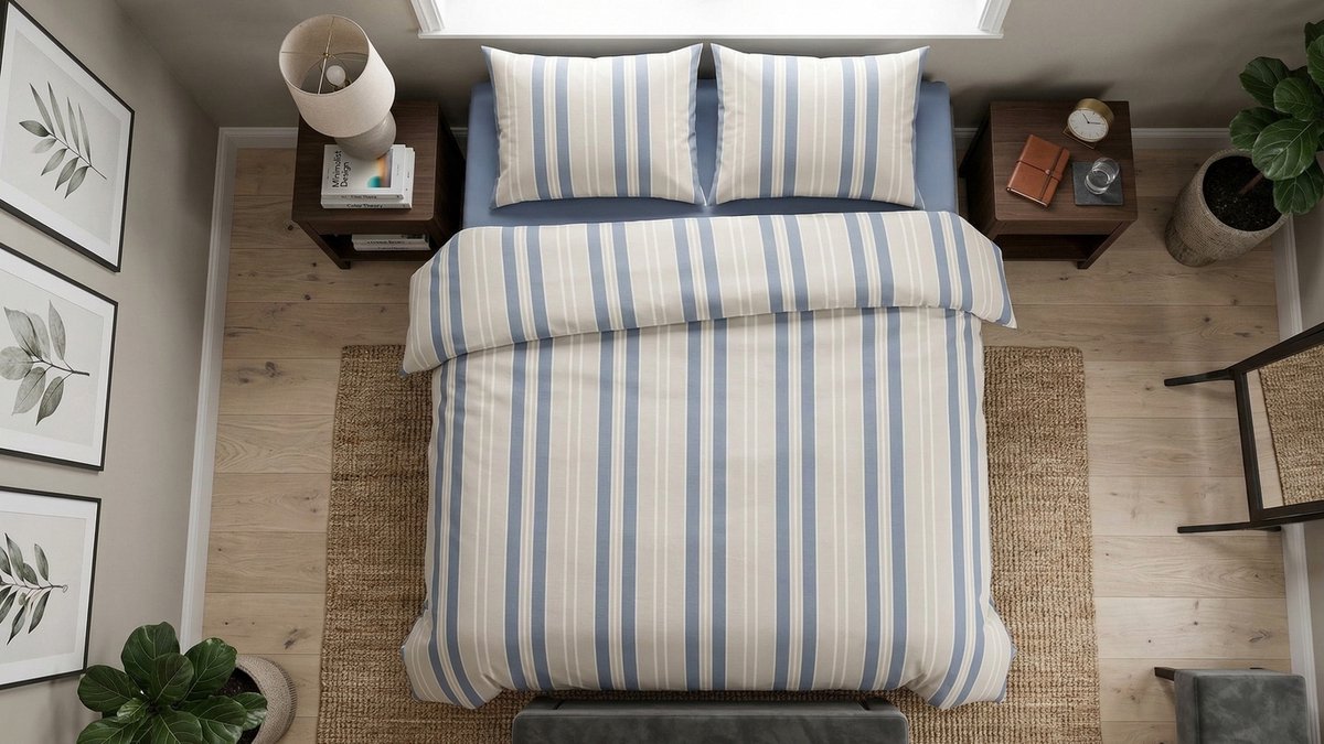 Romanette Nendaz Dekbedovertrek - Lits-jumeaux - 240x200/220 cm - Beige/Blauw