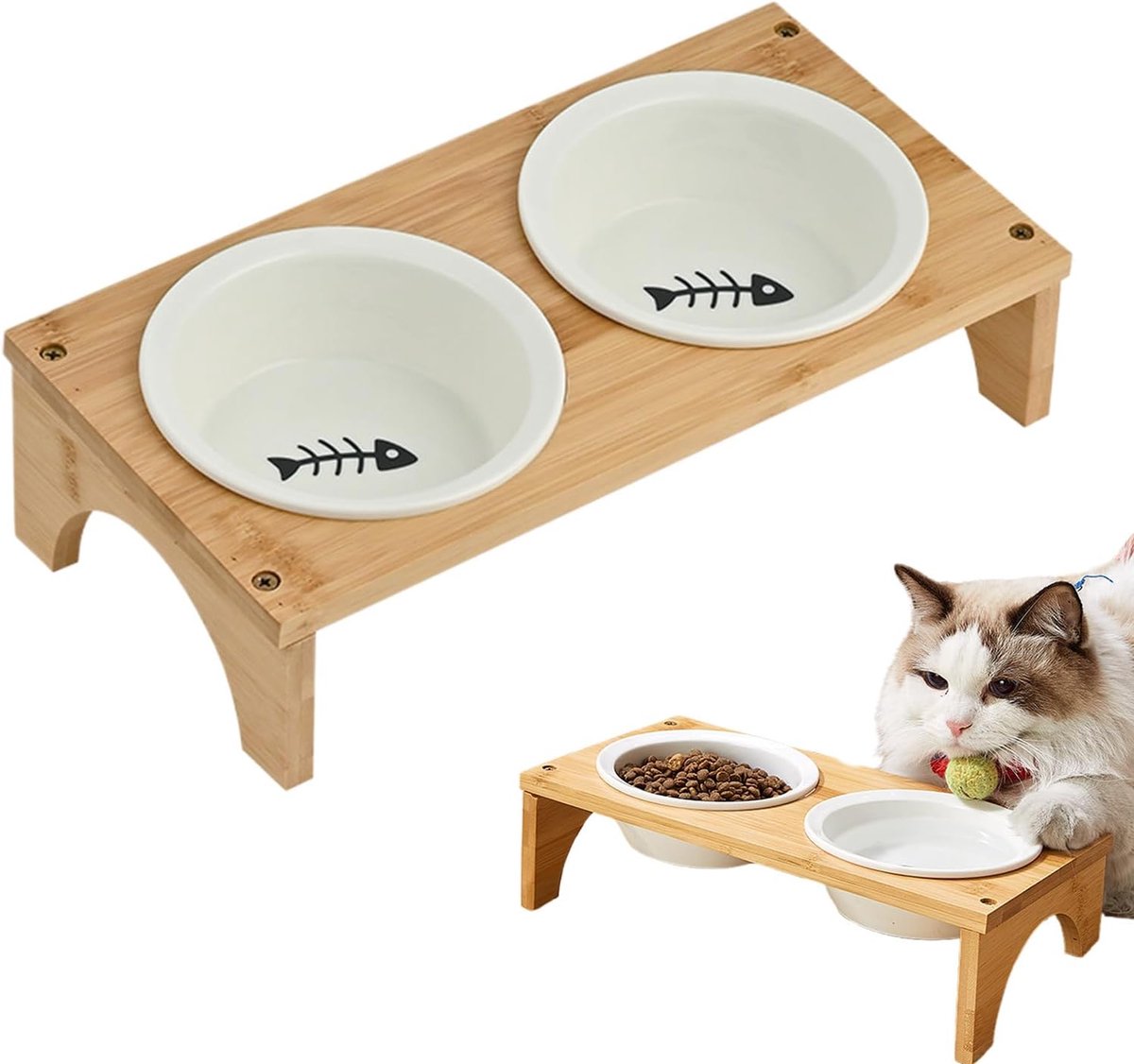 Verhoogde Huisdierbak - Kantelbare Drinkbak - Comfortabel Eten - Snuitvriendelijk Ontwerp - 33x18x12 cm - Visbeenderen
