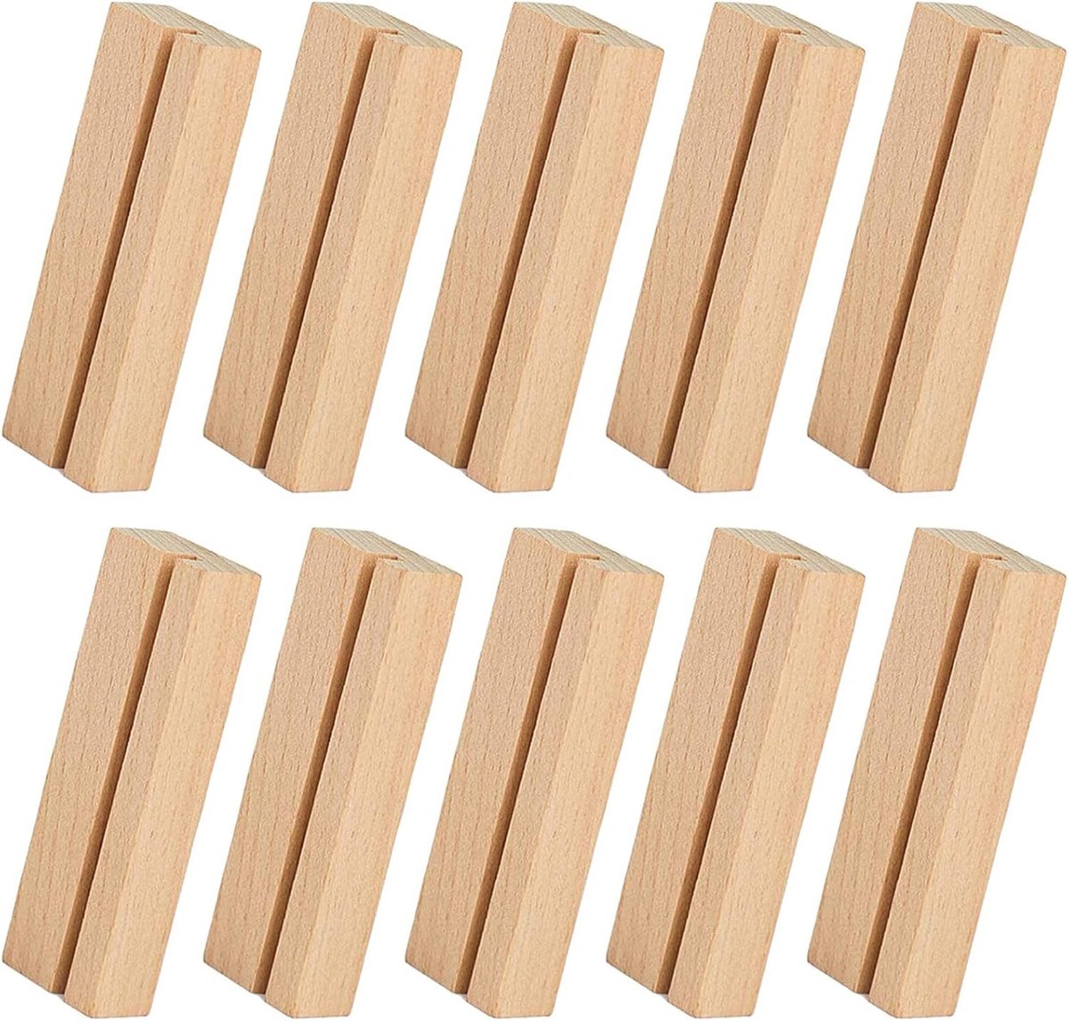 Houten Kaarthouders - Tafelkaarthouders Set - Feestdecoratie Tafel - Natuurlijk Hout Materiaal - 10 Stuks Pakket - Naturel