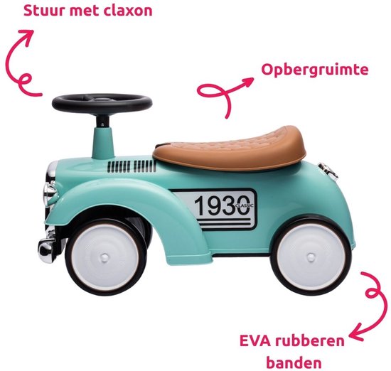 Eco Toys - Retro Loopauto - Wit - Met Claxon & Opbergruimte - Lekvrije EVA Banden - Vanaf 18 Maanden - Max. 25 kg