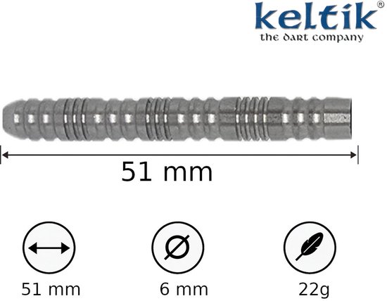 Steeldartpijlen Keltik Corvin 22g Silver â€“ 90% Tungsten — afbeelding 3