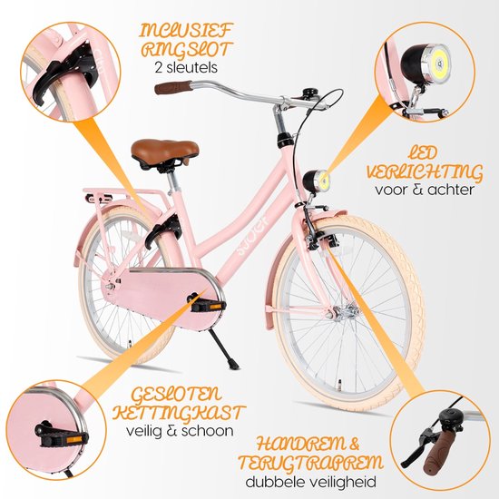 SJOEF City Meisjesfiets 24 inch - Kinderfiets 8, 9, 10, 11, 12 jaar - Oma Fiets 24 inch Meisje - Roze
