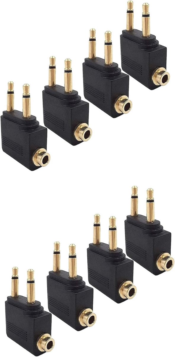 Vliegtuig Adapter Set - Audio Connectoren - Reizen Muziek - 8 Stuks Set - 3.5mm Jack - Zwart