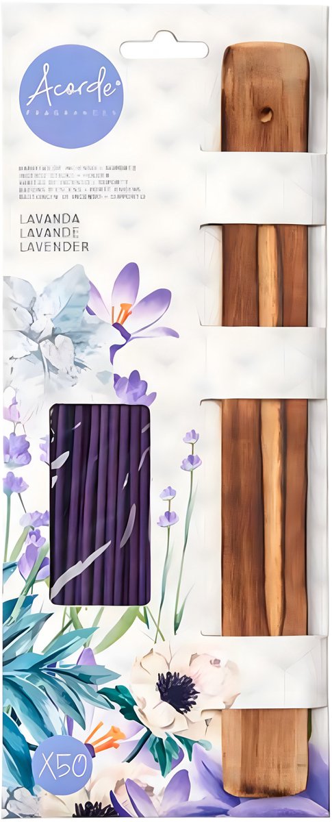 Acorde Wierook sticks met plankje van bamboe - in huisgeur Lavendel - 50x sticks - Ontspannend