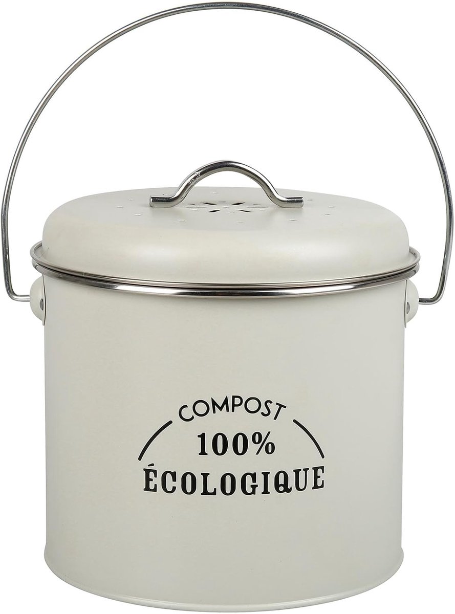 530212 Keuken Compost Box - Rond Diameter 16 cm - Hoogte 25 cm - Gemaakt van Geschilderd M