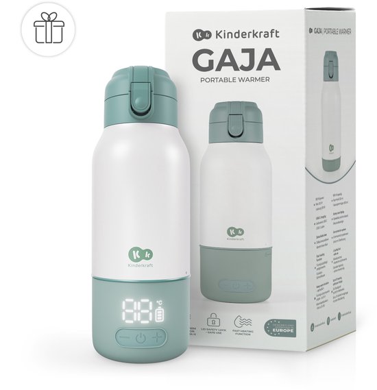 Kinderkraft GAJA - Draagbare Melkverwarmer & Thermos 350 ml - Melk Verwarmen in 2 min - Warmte tot 20 uur - 5 Temperatuurstanden - USB-C - Voor Onderweg - Groen van Merkloos — afbeelding 3