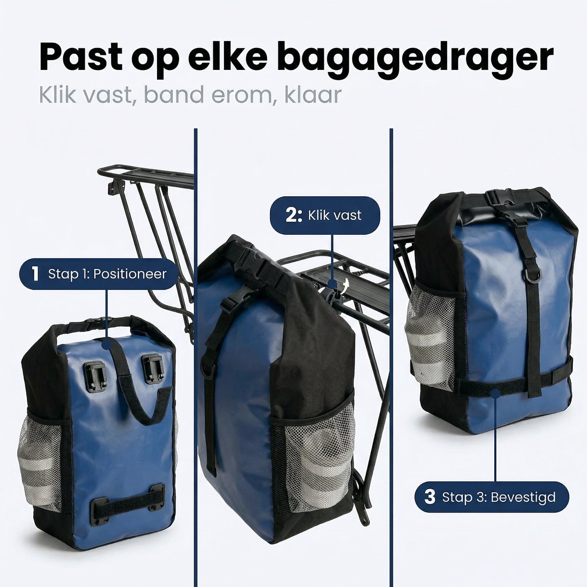 Cheqo® Fietstas - Enkele Fietstas - Fietstas Achter - Fietstas Achterop - Fietstas Bagagedrager - Fietstas Blauw - Waterdichte Fietstas - Fietstas met Clips - Fietstas met Klittenband - Fietstas met Mesh Vak — cadeau in Sport & Outdoor - foto 6