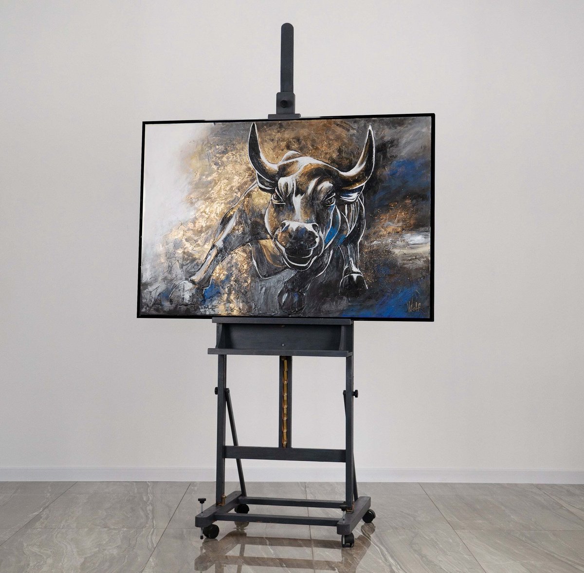 Canvas schilderij 120x80 cm handgeschilderd symbool onverschrokkenheid krachtig – YS-Art Gallery – Krachtige wanddecoratie voor woonkamer – Modern schilderij voor kantoor zwart