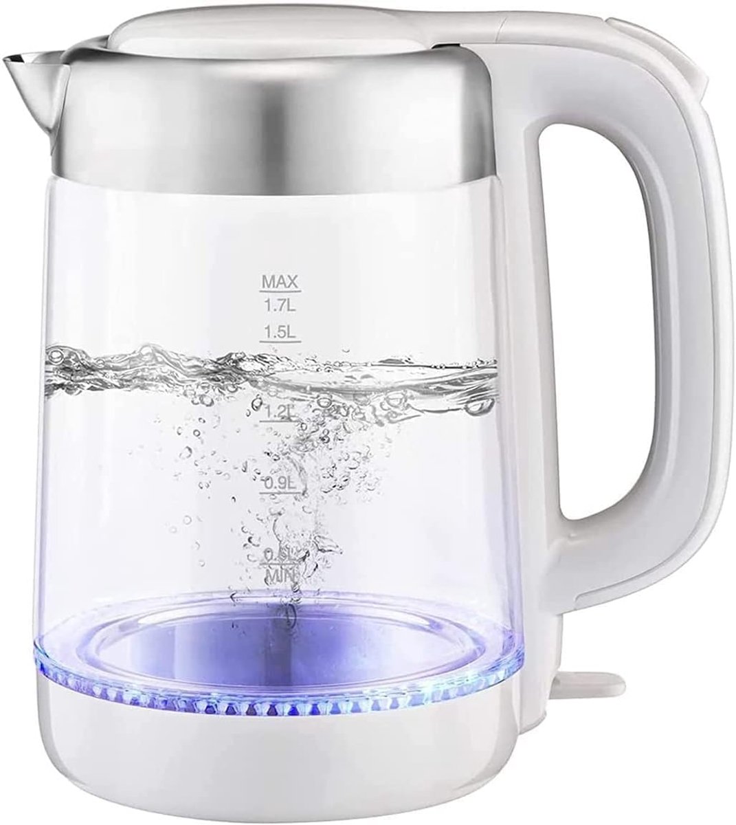 Glazen Waterkoker - Snelkoker Stille Ketel - Warm Water Maken - Automatische Uitschakeling - 1.7 Liter Capaciteit - Wit