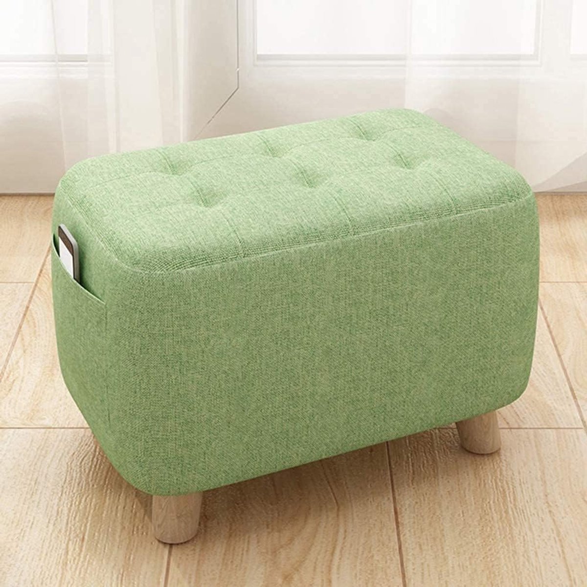 Voetkruk Ottomaans - Kleine Zitting Poef - Voeten Rusten - Afneembare Linnen Hoes - 42x25x27cm - Linnen