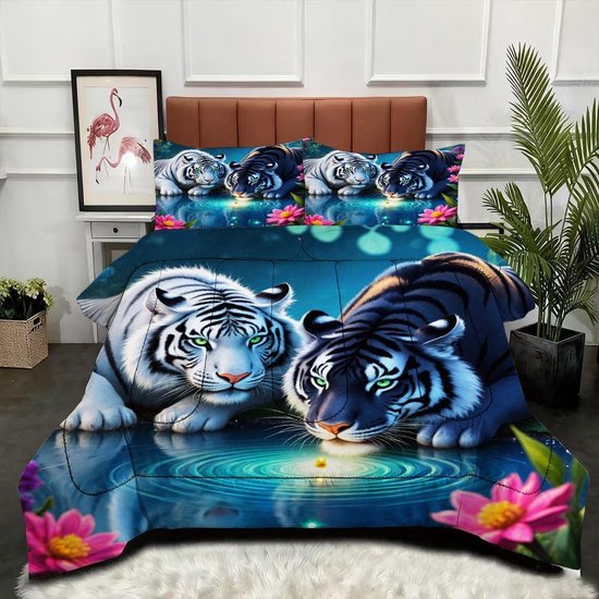 Dekbed met dierenprint - Zachte microvezel - Heerlijk slapen - Geurloos en pluizig - 200x200 cm - Tijger design