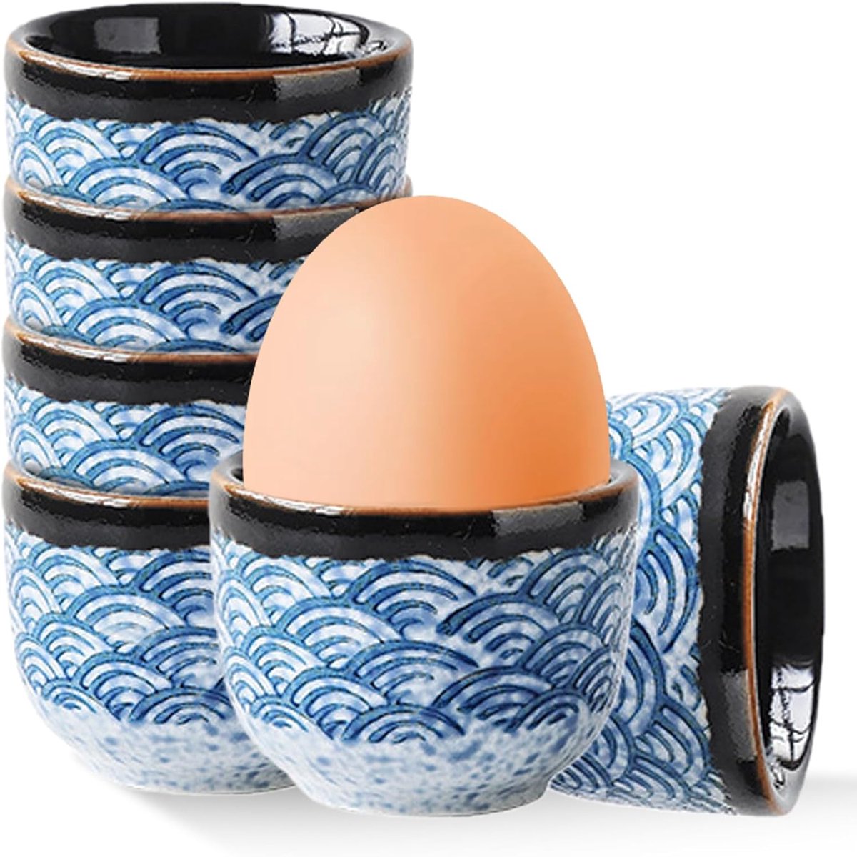Eierdopjes Set - Eierhouders - Ontbijttafel - Vaatwasmachinebestendig - 5 x 3.8 cm - Blauw/Zwart