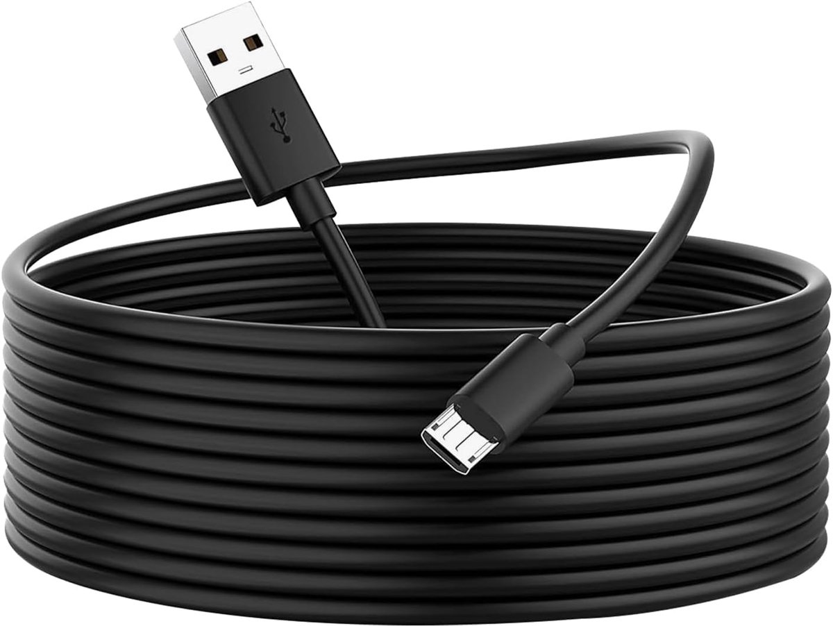 Micro USB Kabel - Voedingskabel Oplader - Camera Beveiliging - Extra Lange Lengte - 5 Meter - Zwart