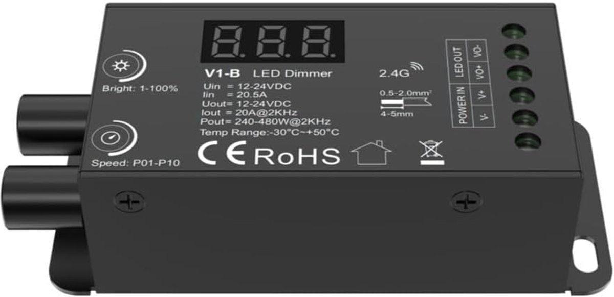 Afstandsbediening Dimmer - CV Controller - Verlichting Instellen - Instelbare Frequentie - 12 x 8 x 4 cm - Zwart