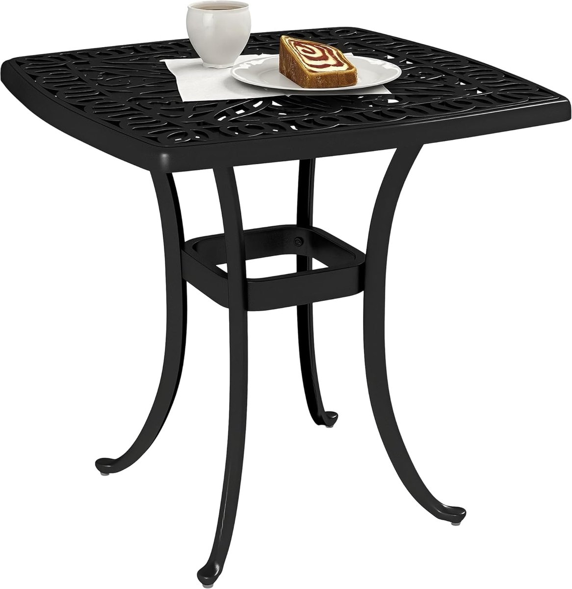 Tuintafel Vierkant - Patio Tafel - Buiten Zitten - Parasolgat 38mm - 54 x 54 cm - Zwart