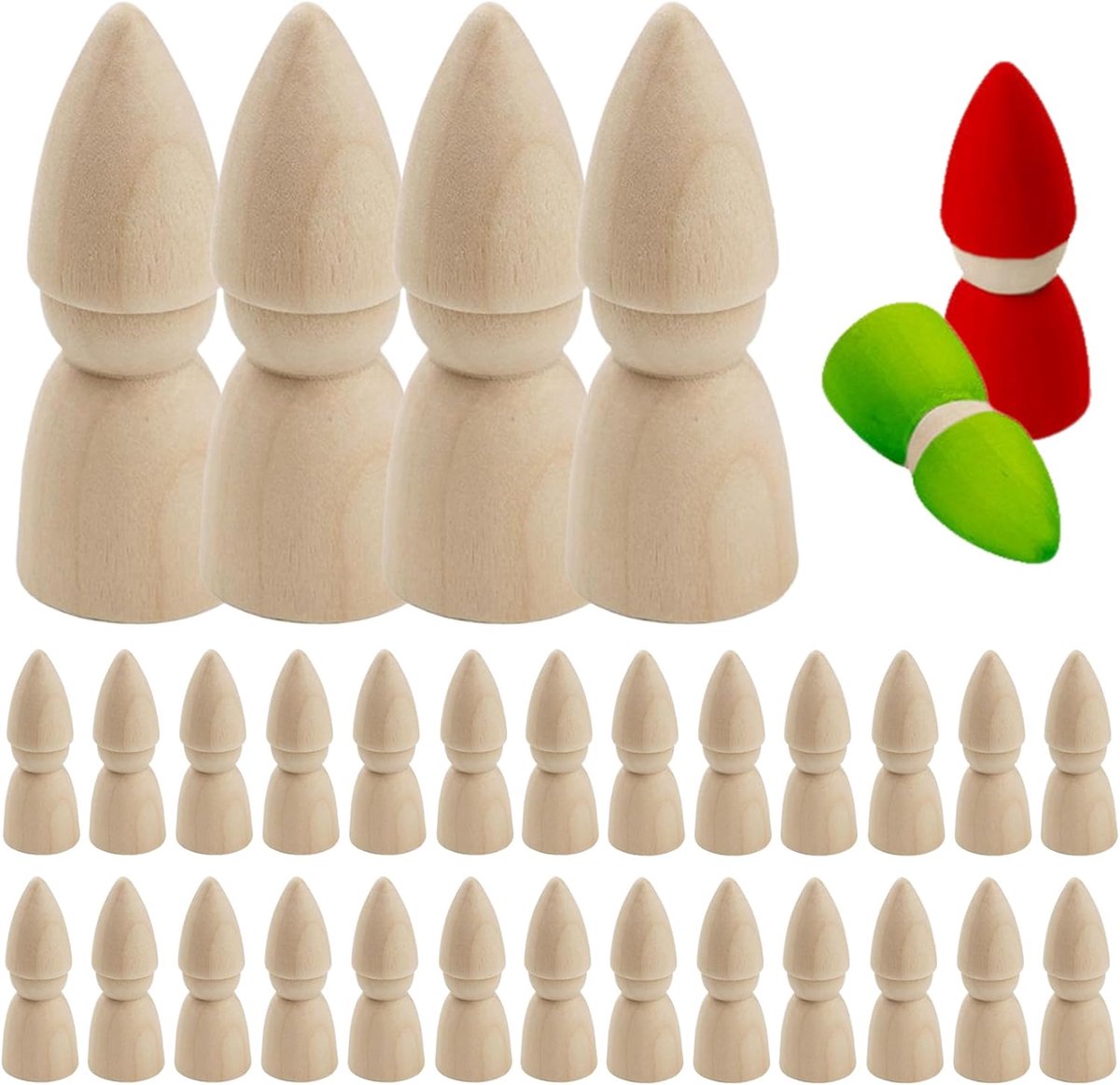 Houten Poppen Set - Doe-het-zelf Figuren - Creatief Knutselen - Natuurlijk Hout Materiaal - 7.5 cm Hoog - Naturel