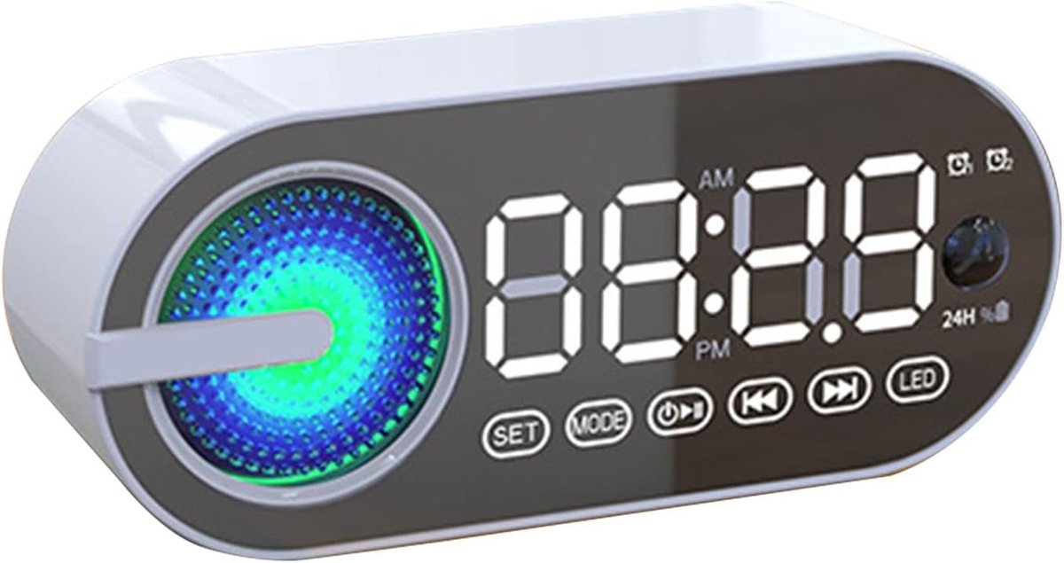 Digitale Wekker - Bluetooth Speaker - Muziek Luisteren - Dubbele Alarm Functie - 12x7x4cm - Wit