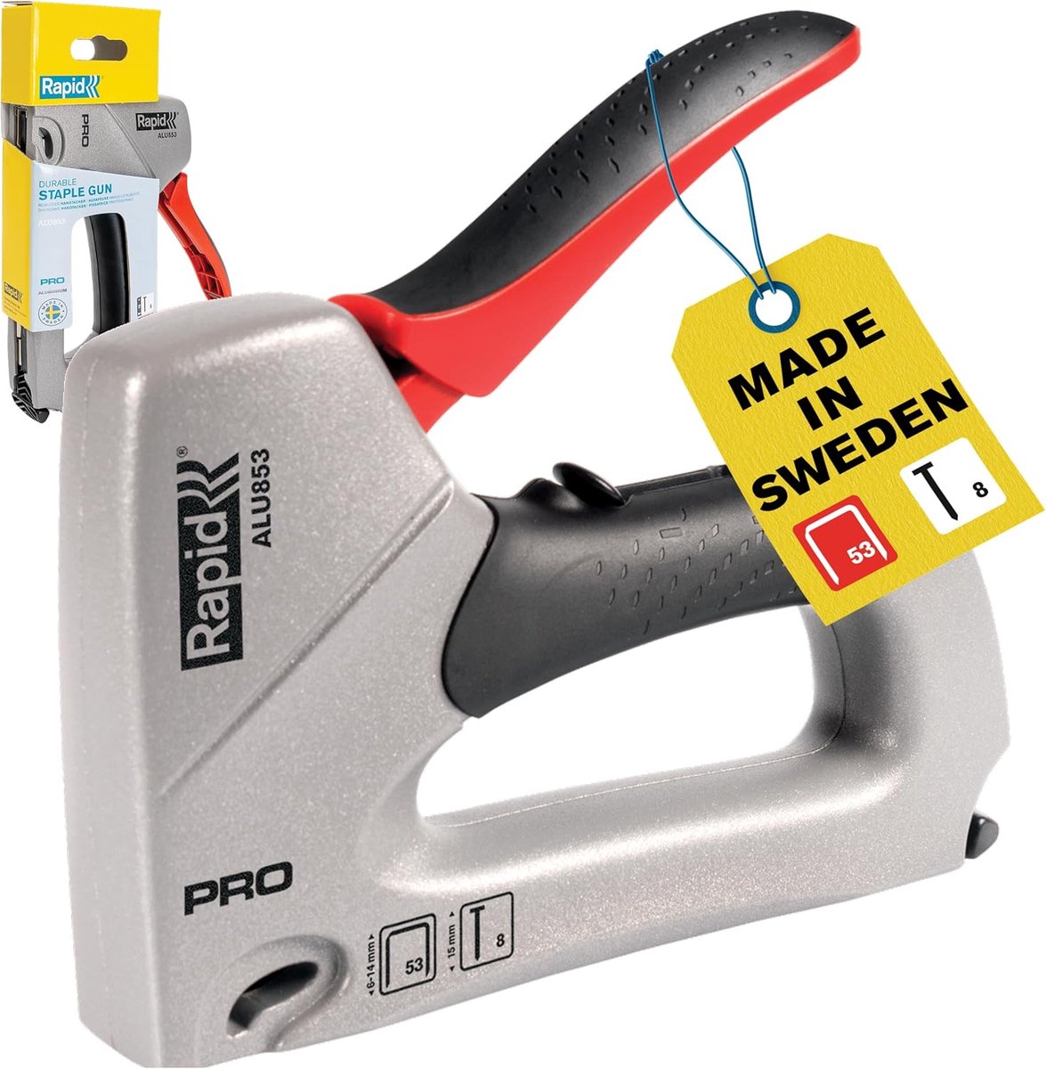 Handtacker Aluminium - Nietpistool Tacker - Hout Folie Vastzetten - Powercurve Technologie - 18.7 x 15.9 cm - Zilver